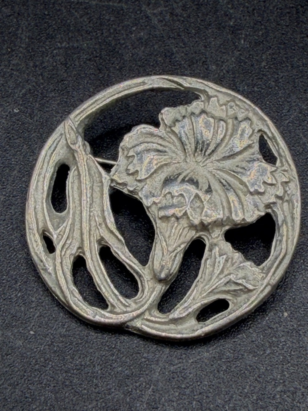 Alva Vintage Art Nouveau Revival Floral Silver Tone Metal Brooch Pin Jewelry